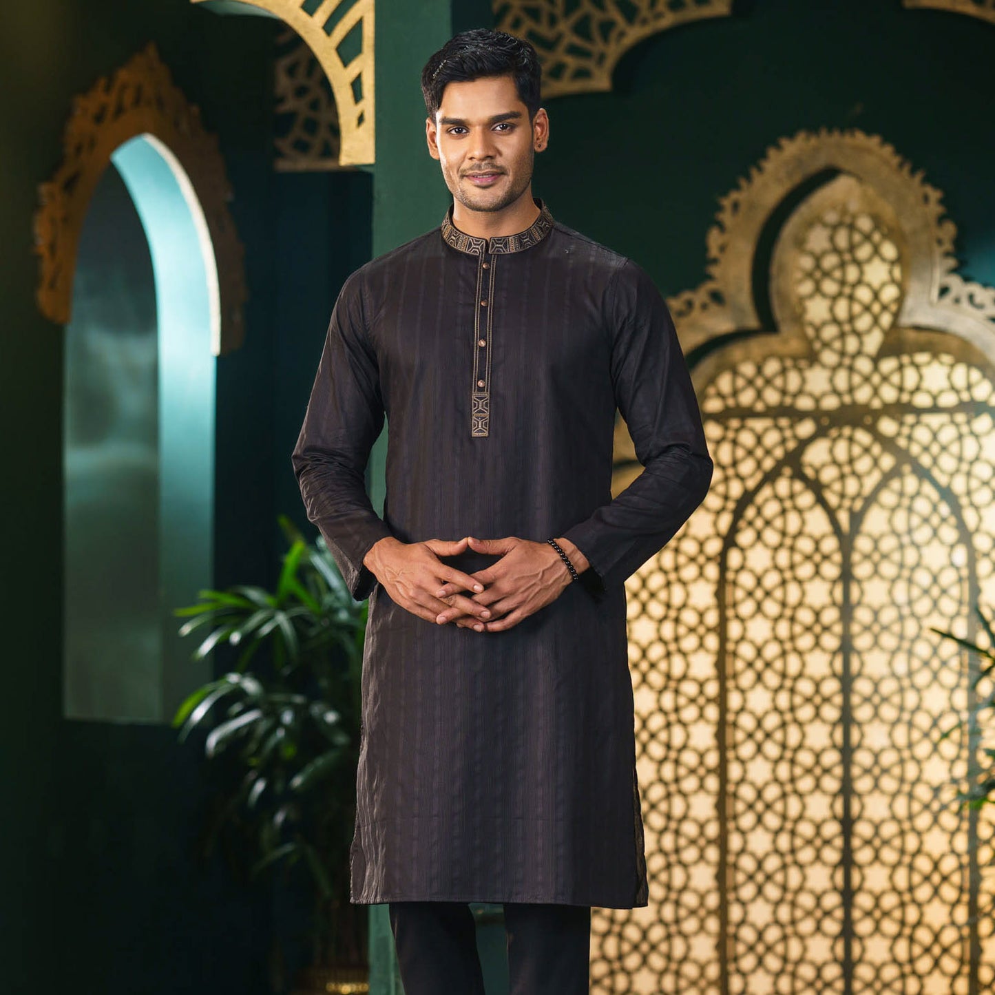 Mens Black Embroidered Panjabi