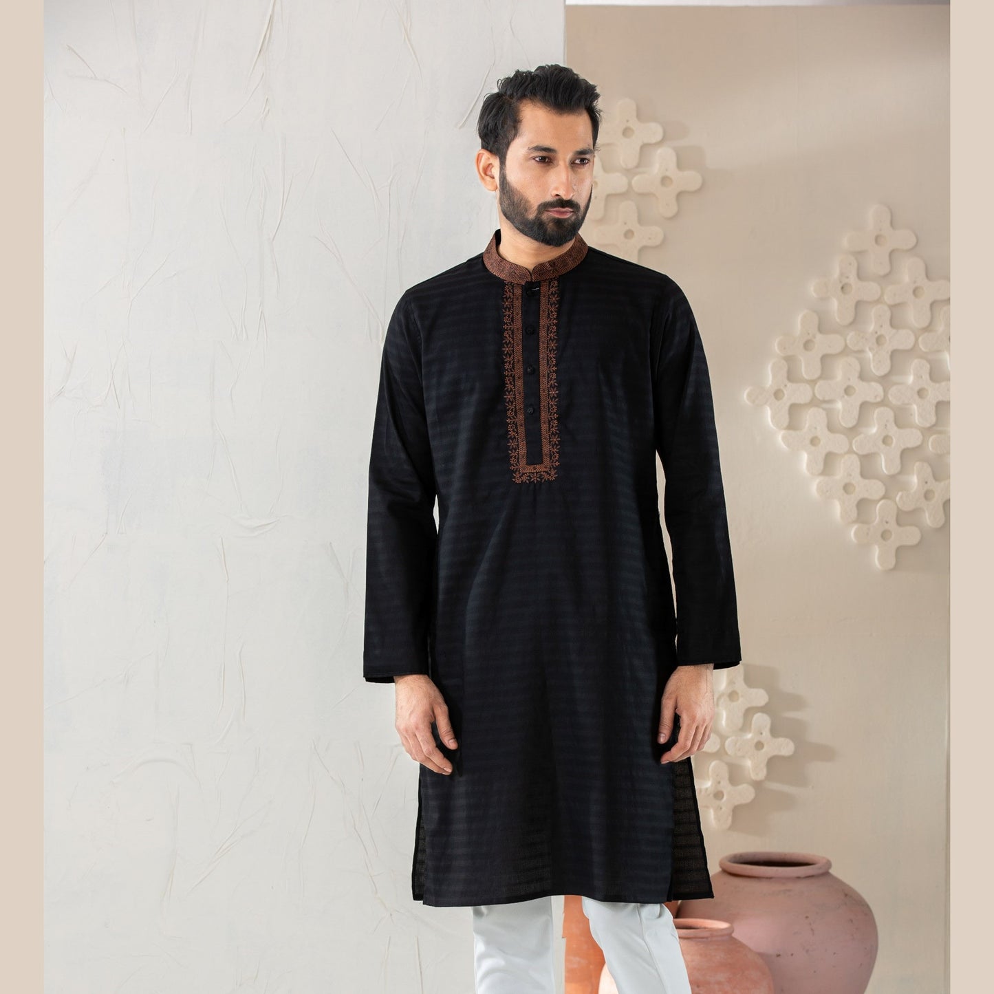 Mens Black Embroidered Panjabi