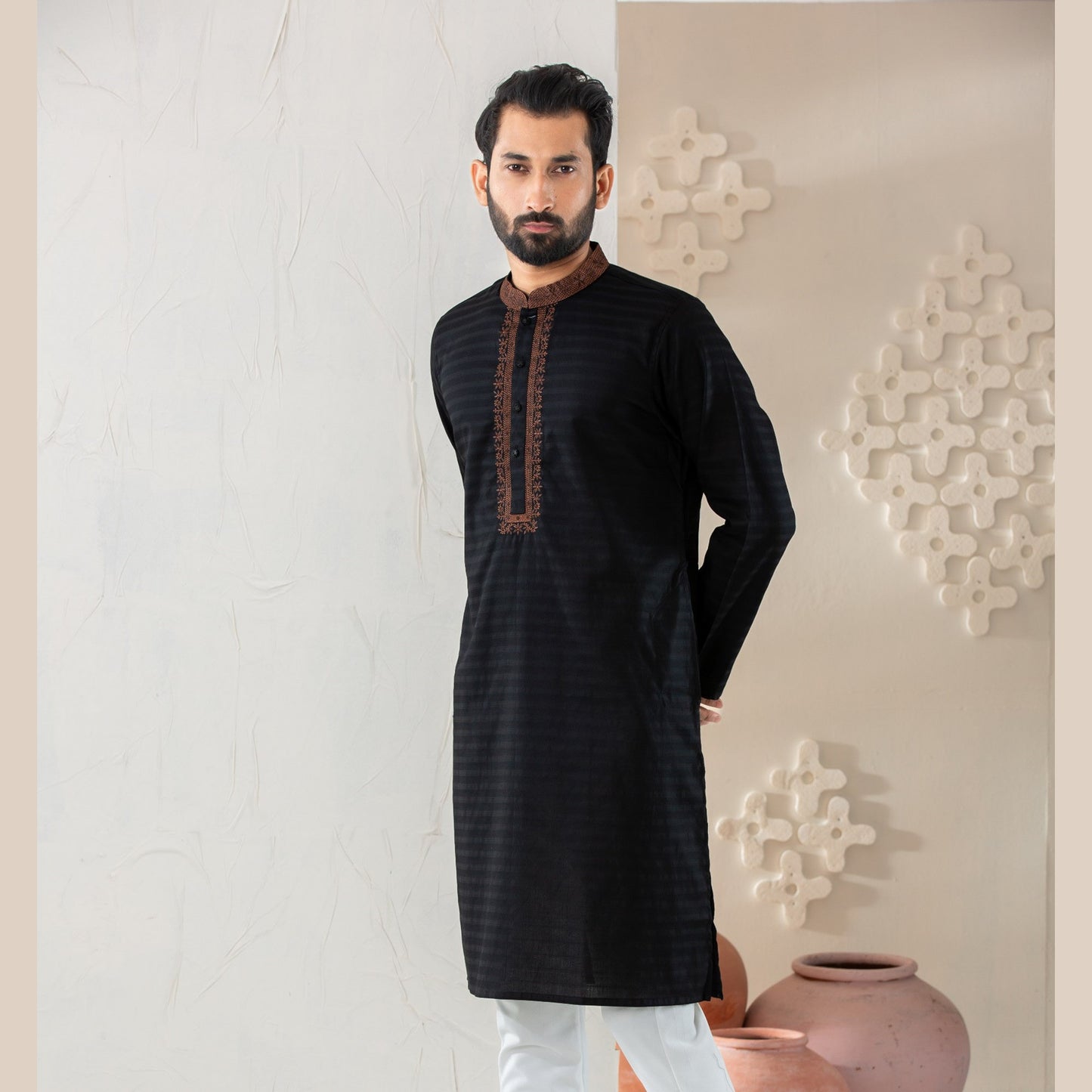 Mens Black Embroidered Panjabi