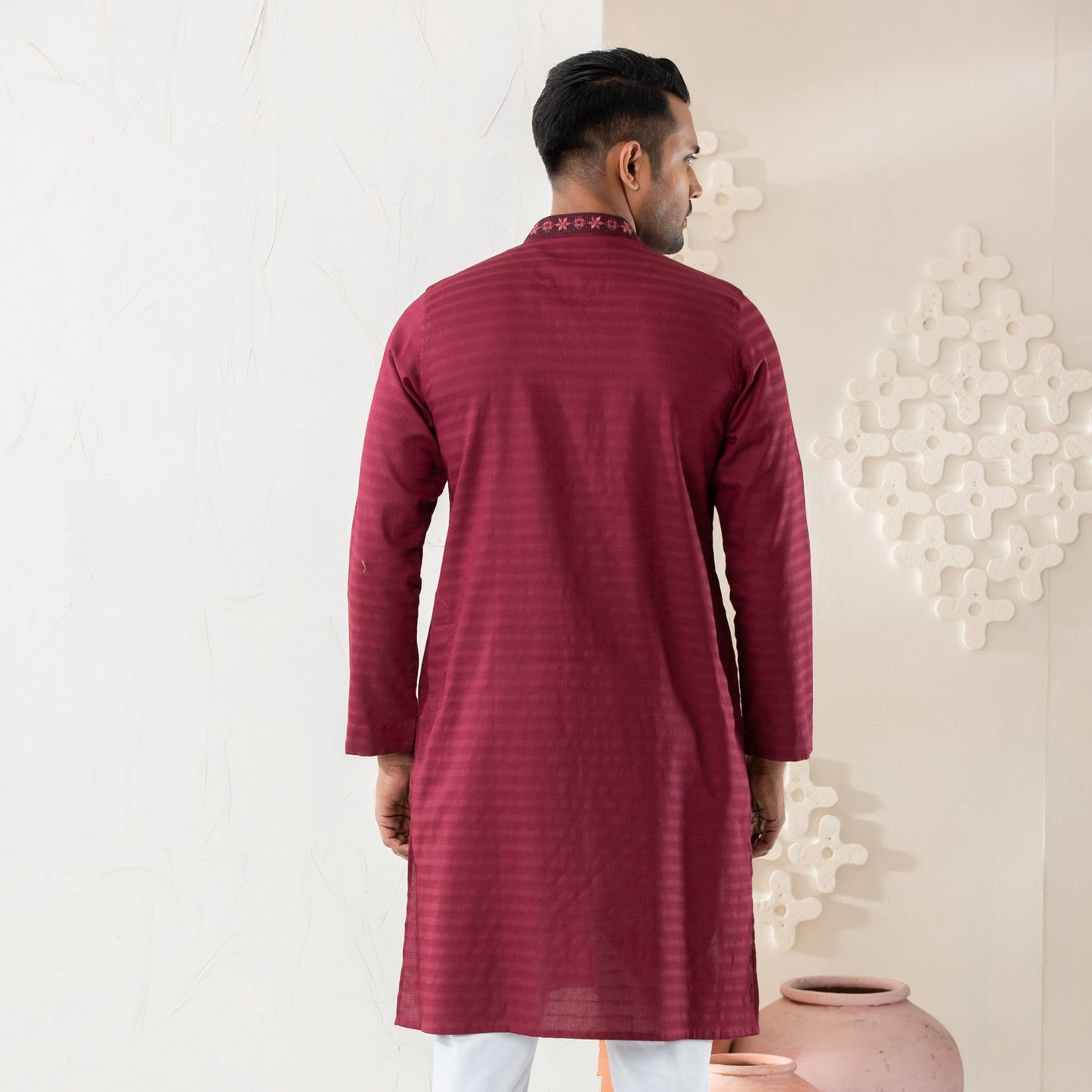 Mens Burgundy Embroidered Panjabi