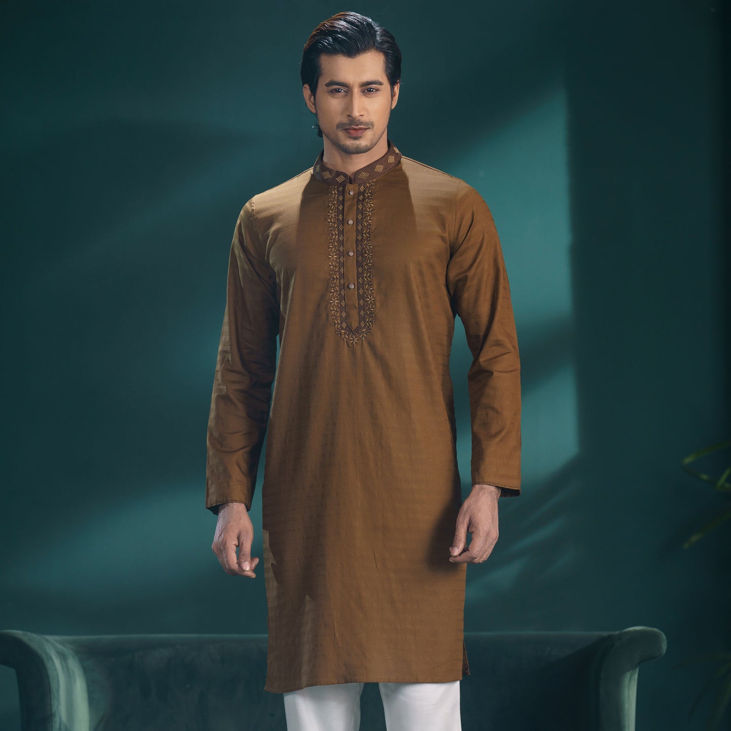 Men's Olive Embroidered Panjabi