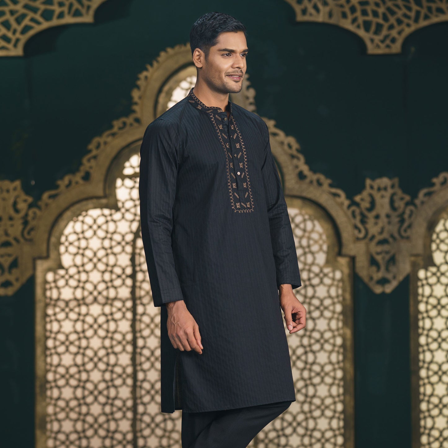 Mens Embroidery Black Panjabi