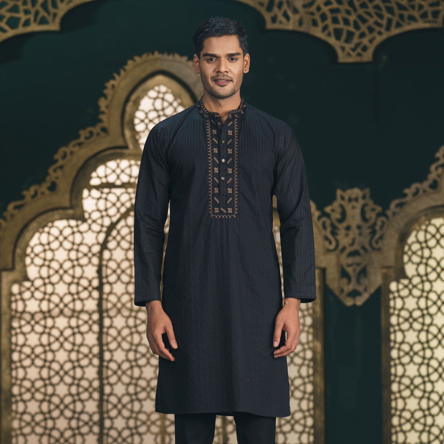 Mens Embroidery Black Panjabi