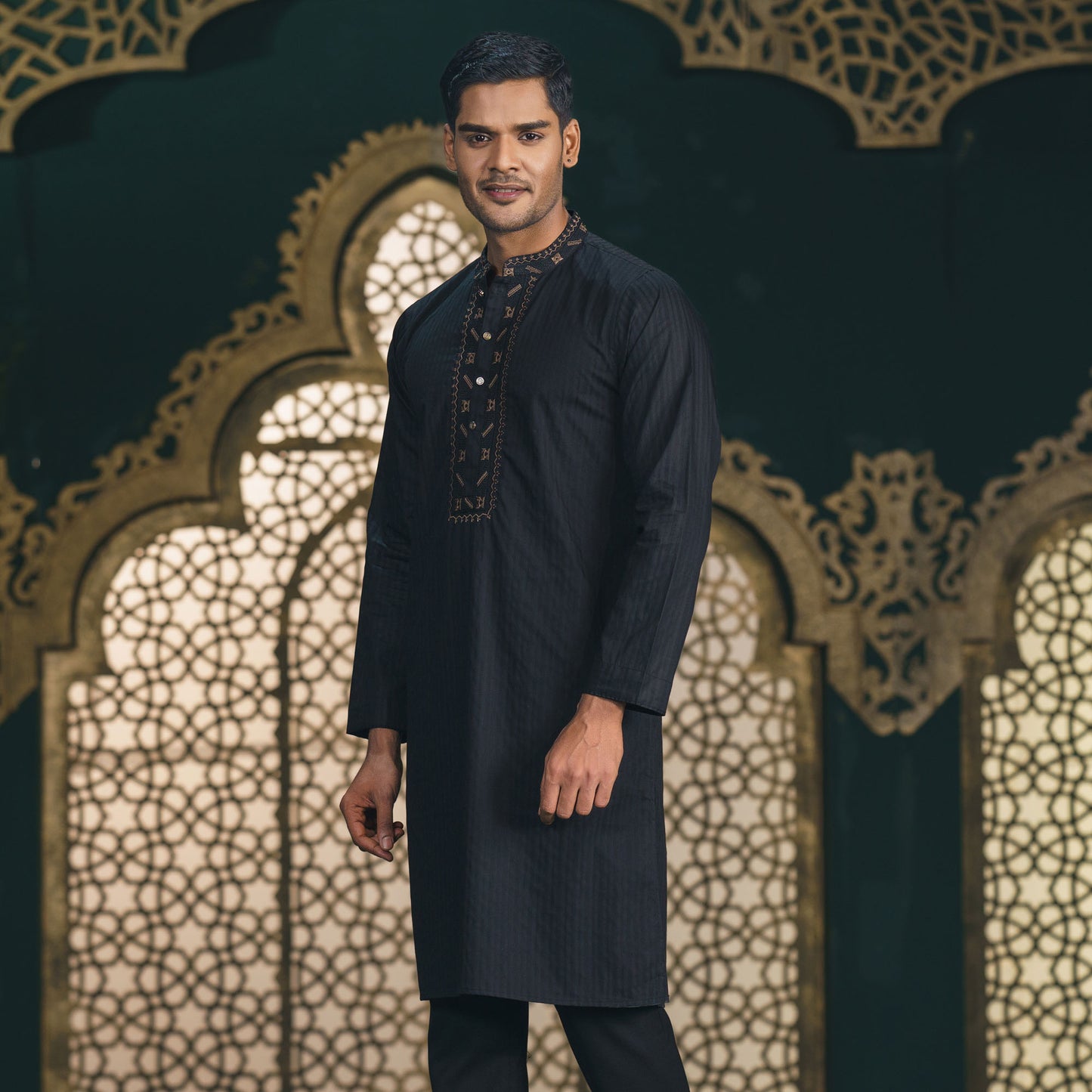 Mens Embroidery Black Panjabi