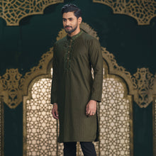 Load image into Gallery viewer, Men&#39;s Olive Embroidered Panjabi
