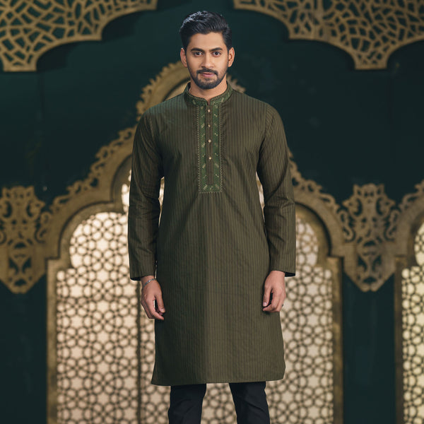 MENS EMBROIDERY PANJABI-OLIVE