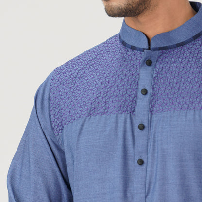 Mens Blue Embroidered Panjabi