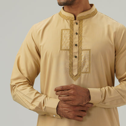 Mens Deep Beige Embroidery Panjabi