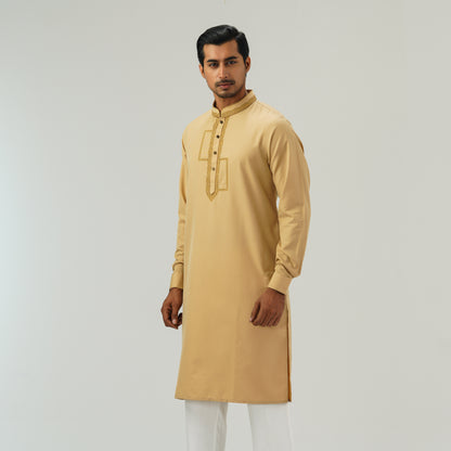Mens Deep Beige Embroidery Panjabi