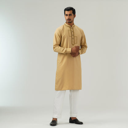 Mens Deep Beige Embroidery Panjabi