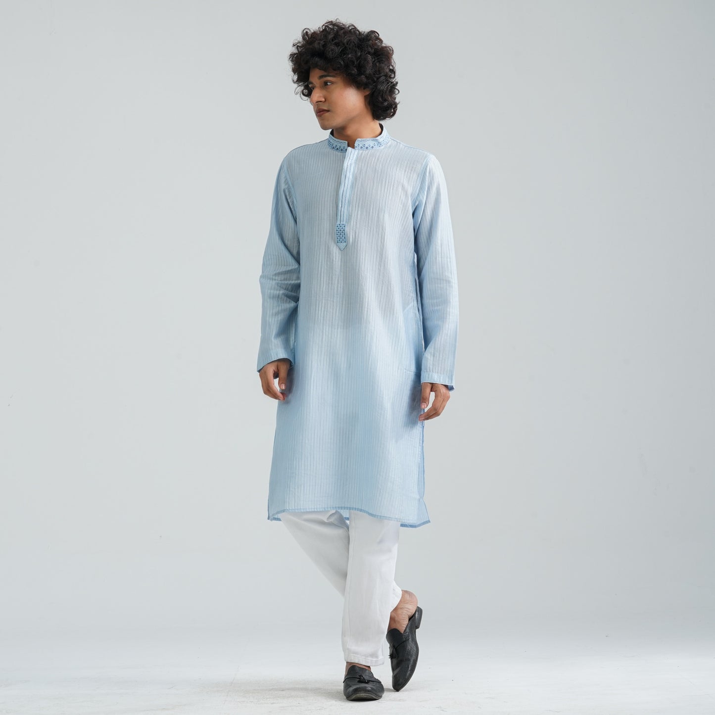 Men's Sky Blue Jacquard Panjabi