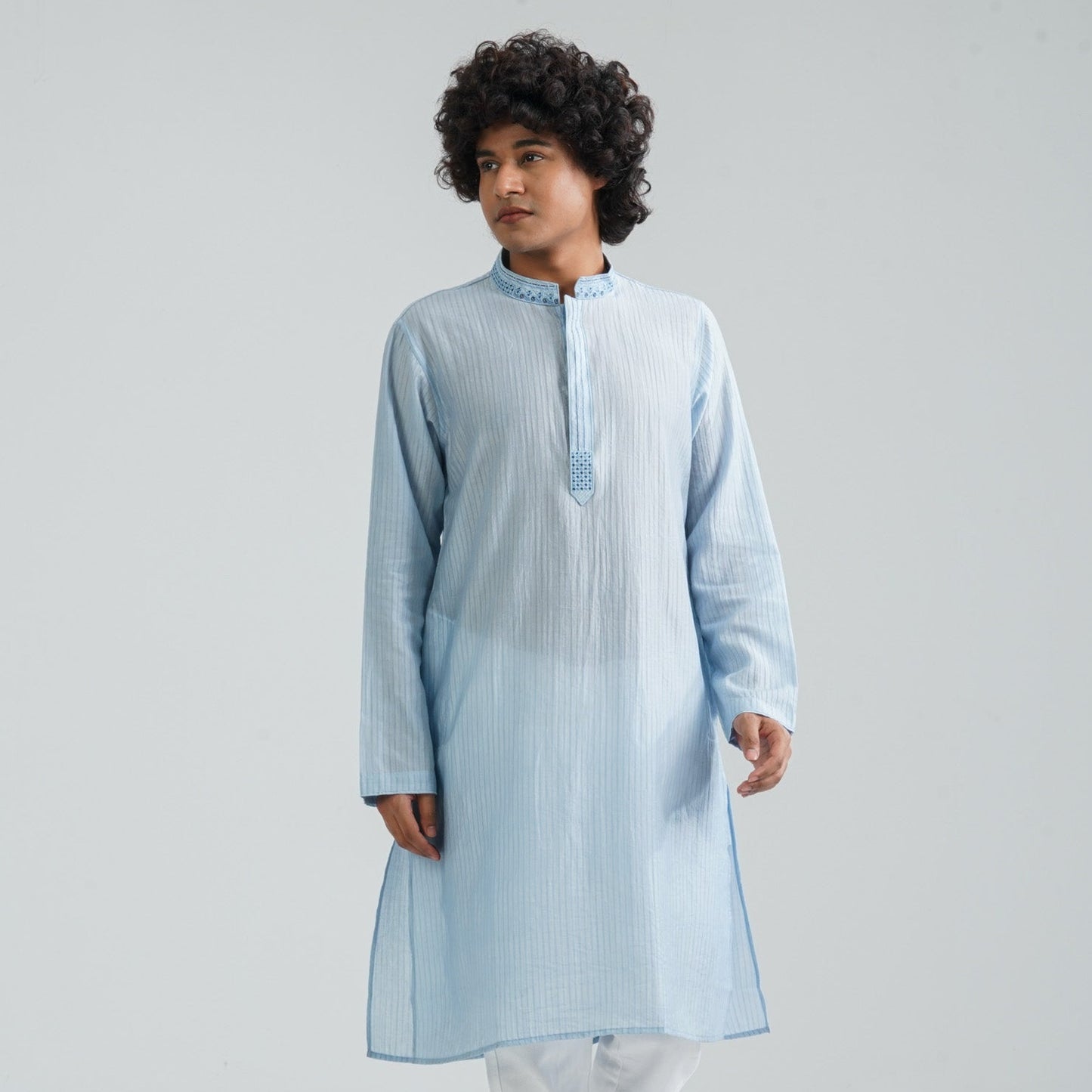 Men's Sky Blue Jacquard Panjabi