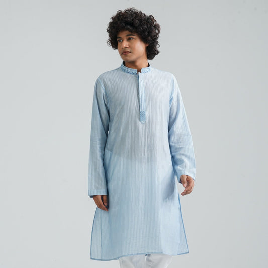 Men's Sky Blue Jacquard Panjabi