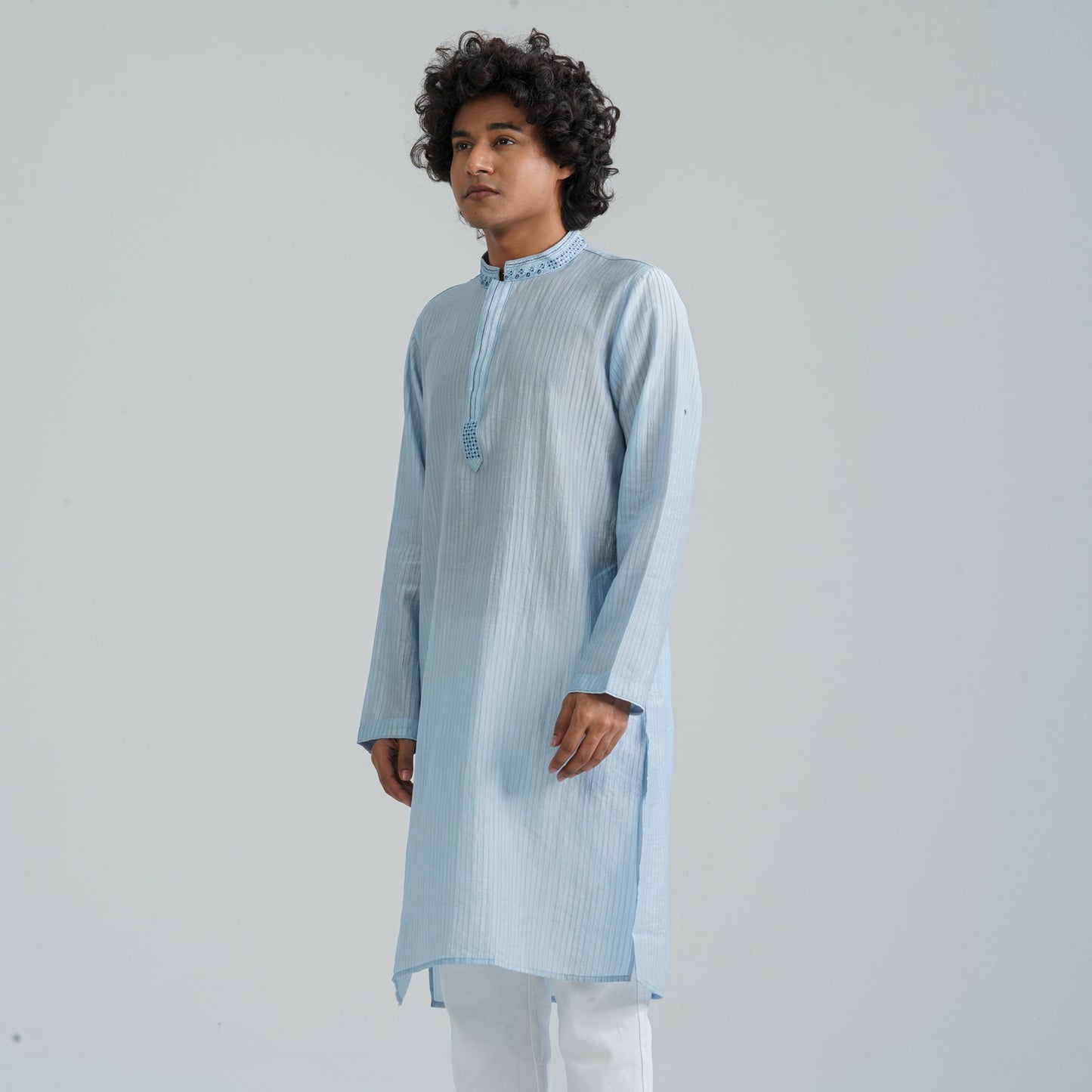 Men's Sky Blue Jacquard Panjabi