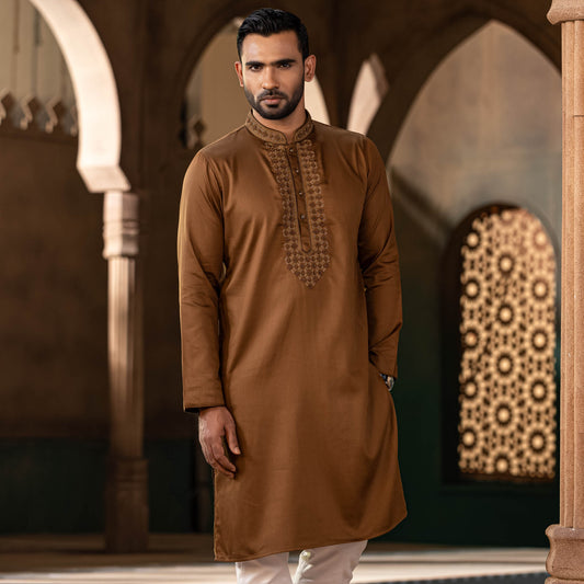Mens Karchupi Panjabi-Olive
