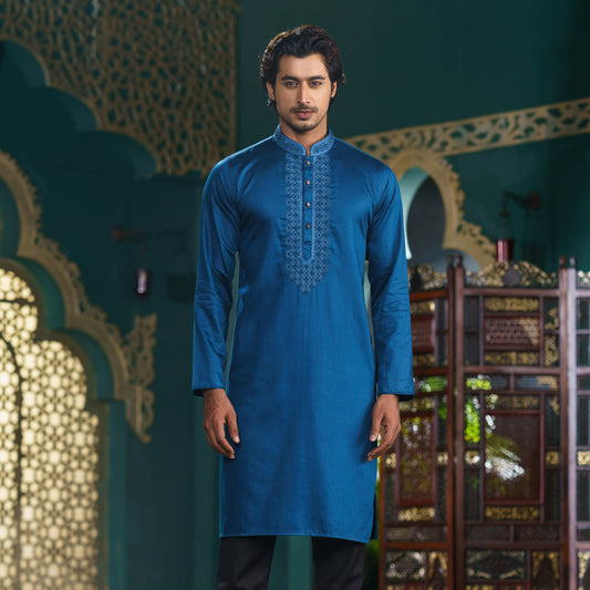 Mens Karchupi Panjabi-Teal