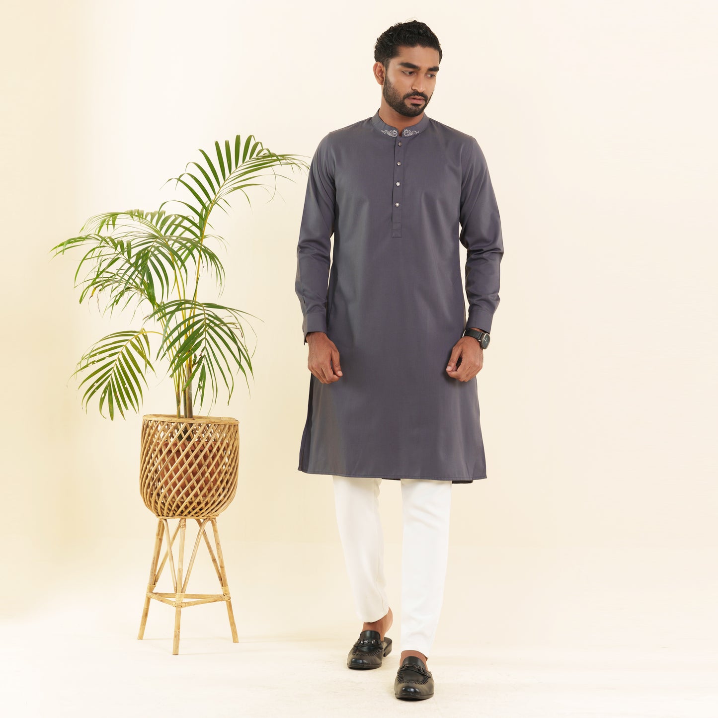 Mens Charcoal Grey Panjabi