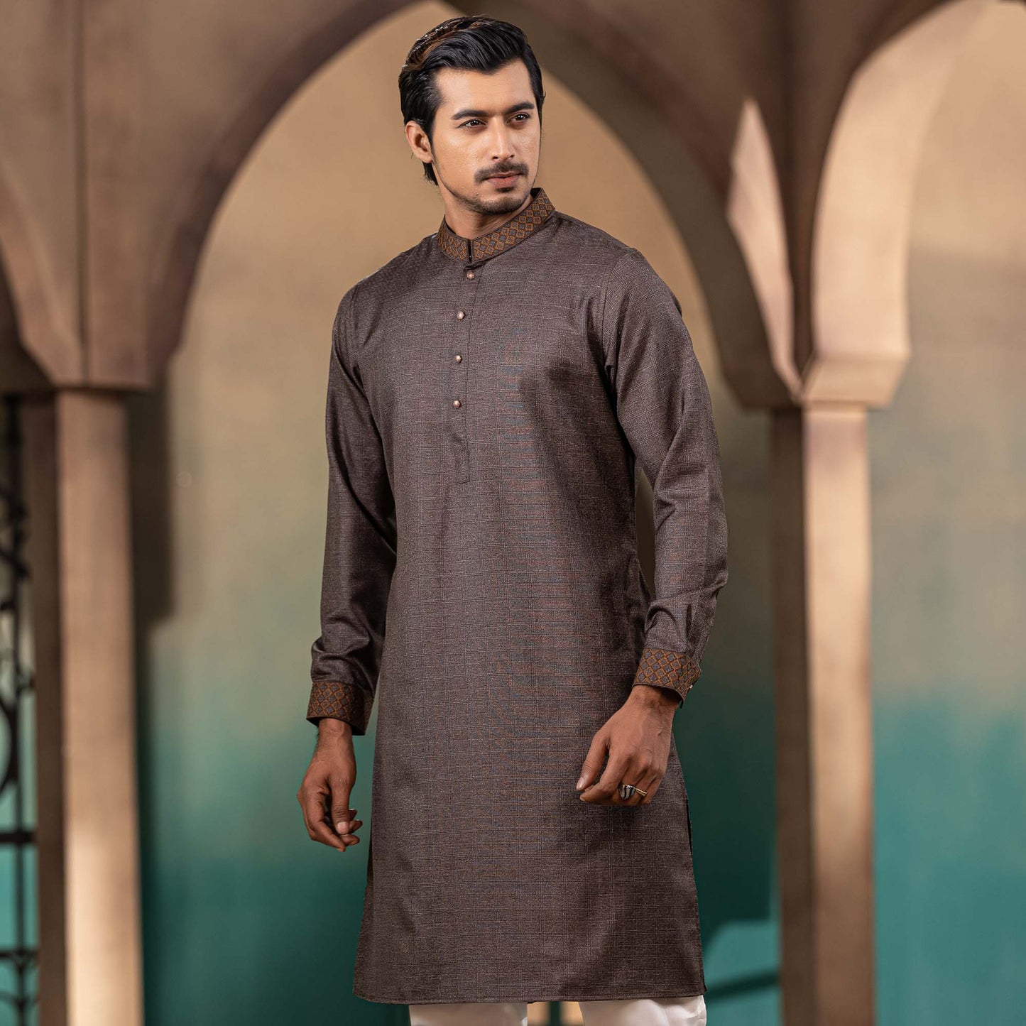 MENS PREMIUM PANJABI-COFFEE CHECK