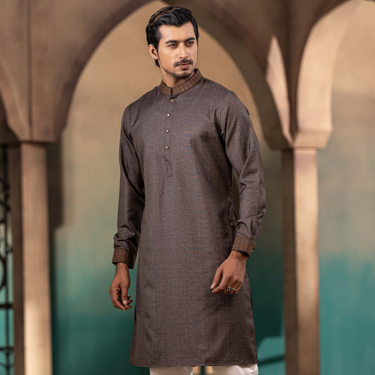 MENS PREMIUM PANJABI-COFFEE CHECK