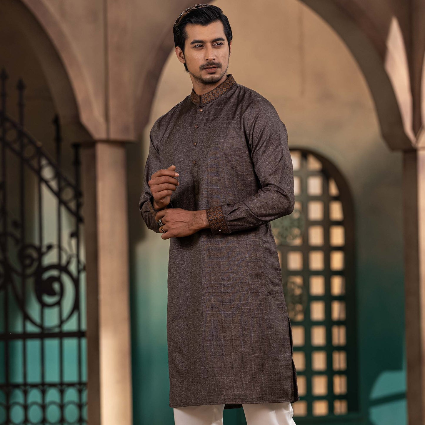 MENS PREMIUM PANJABI-COFFEE CHECK