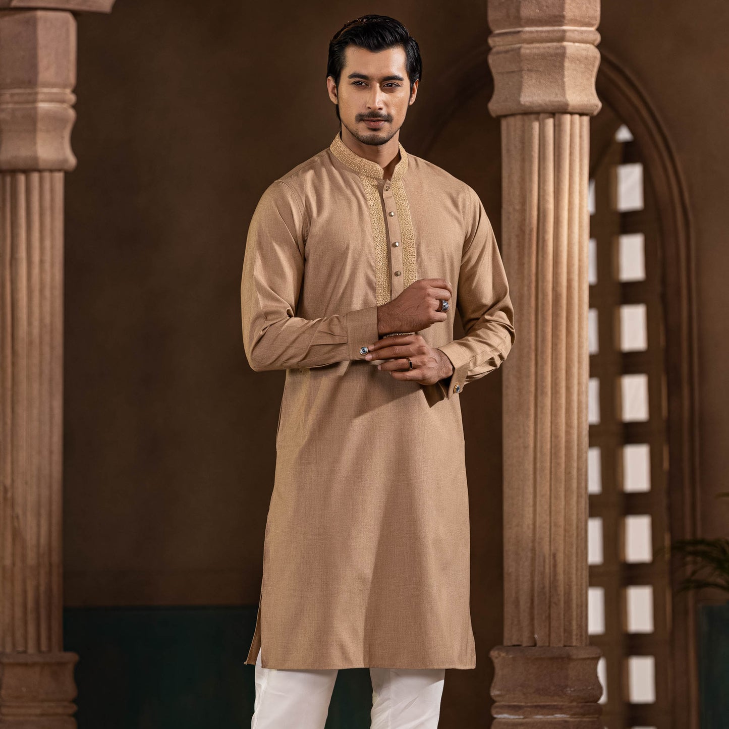 MENS PREMIUM PANJABI-CINNAMON CREAM