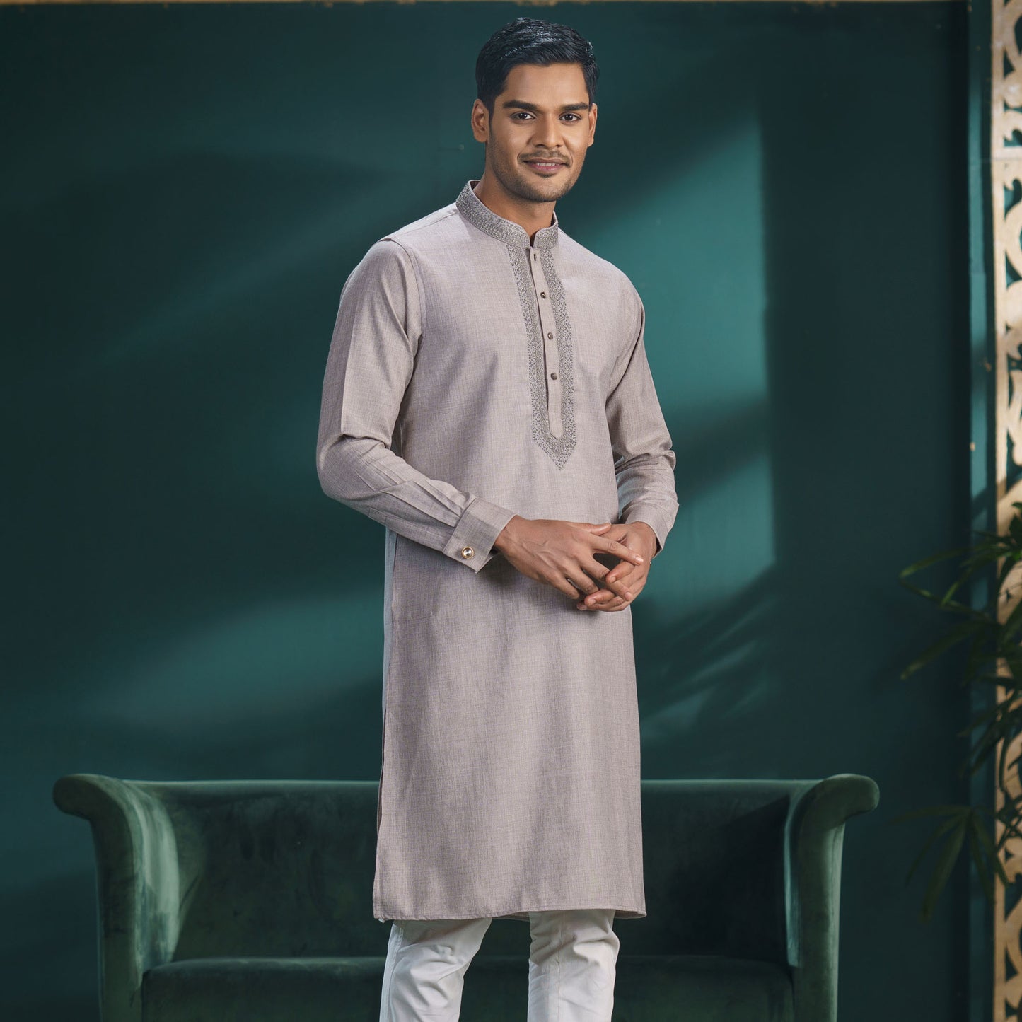 MENS PREMIUM PANJABI-LIGHT BROWN
