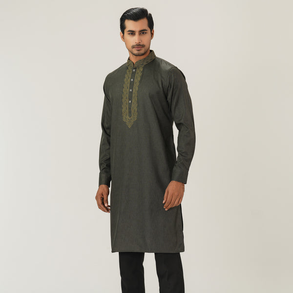 Mens Olive Ash Premium Panjabi