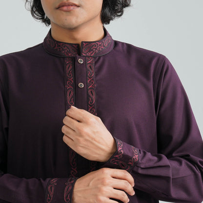 Men's Burgundy Suiting Panjabi