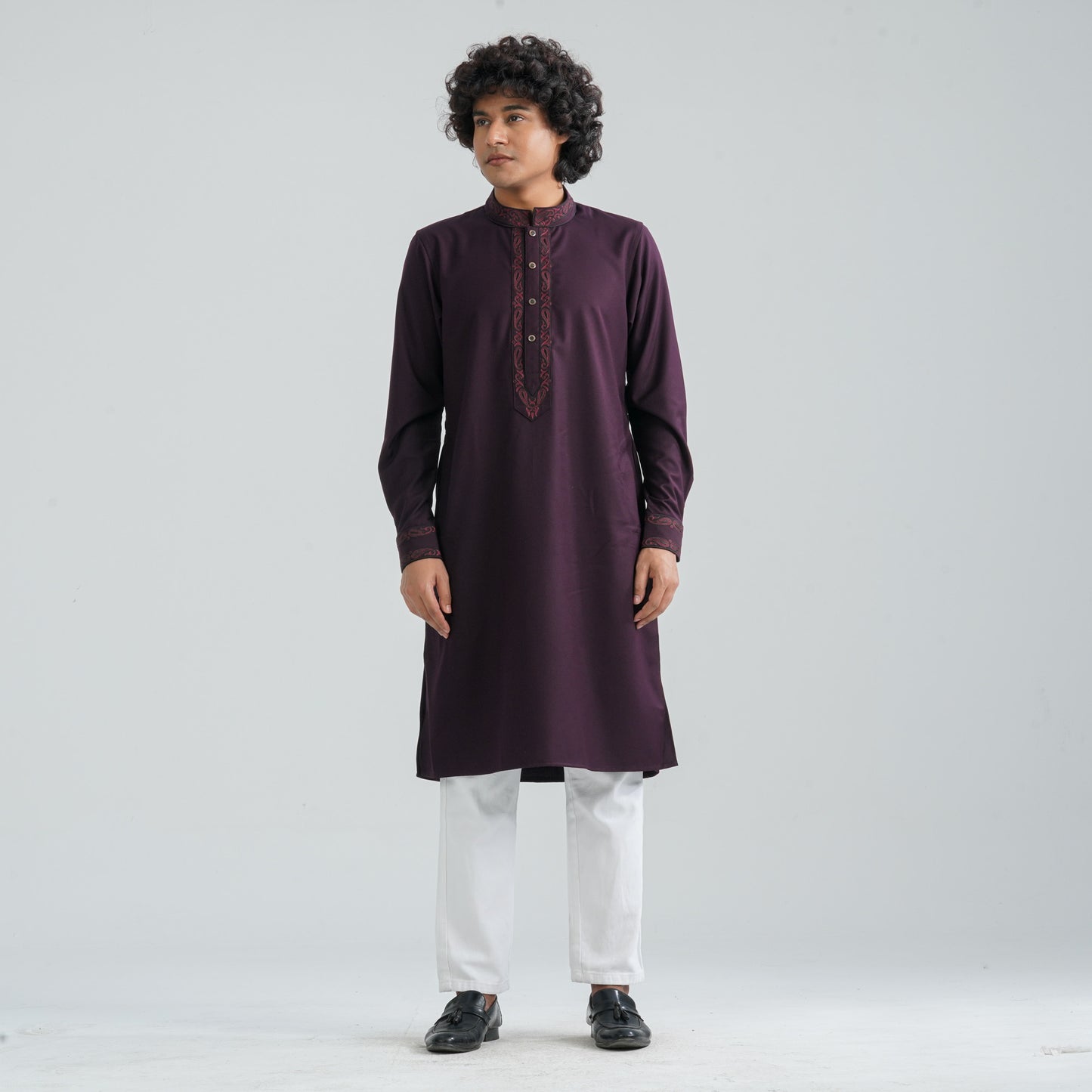 Men's Burgundy Suiting Panjabi