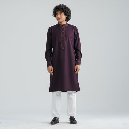 Men's Burgundy Suiting Panjabi