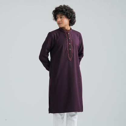 Men's Burgundy Suiting Panjabi