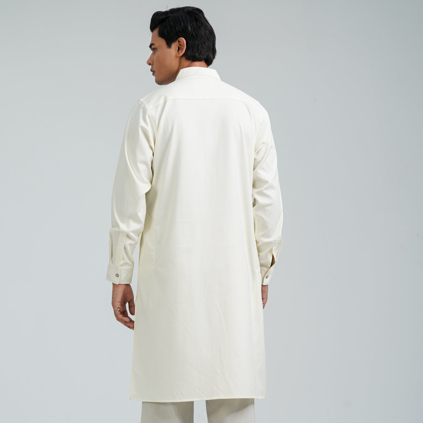Men's White Embroidered Panjabi