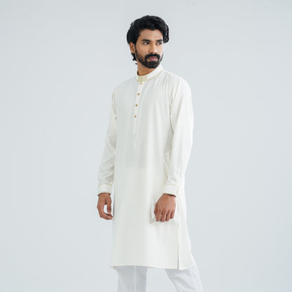 Men's White Blended Panjabi