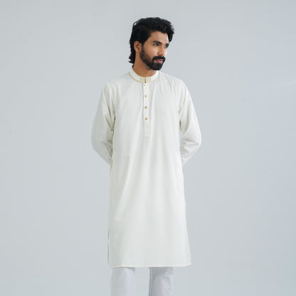 Men's White Blended Panjabi