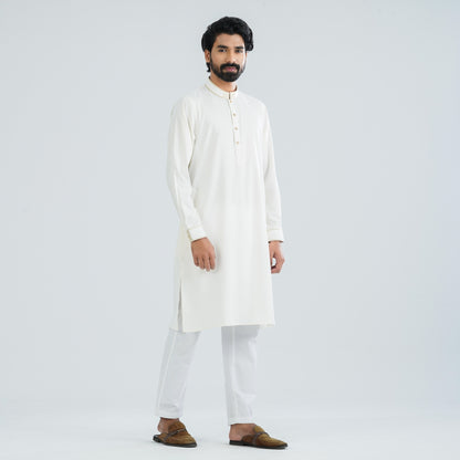 Men's White Blended Panjabi