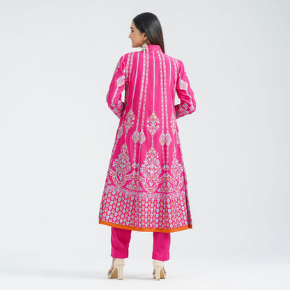 Women’s Magenta Silk Embroidered Two Piece Set