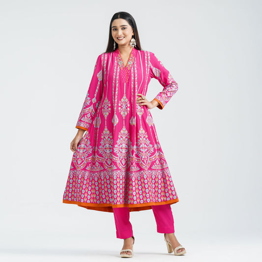 Women’s Magenta Silk Embroidered Two Piece Set