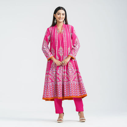 Women’s Magenta Silk Embroidered Two Piece Set