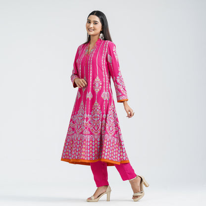 Women’s Magenta Silk Embroidered Two Piece Set