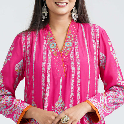 Women’s Magenta Silk Embroidered Two Piece Set