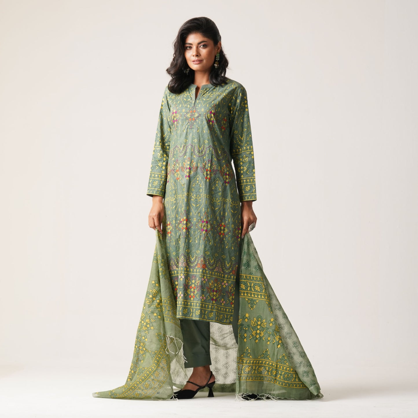 Womens Ethnic 3Pcs-Olive