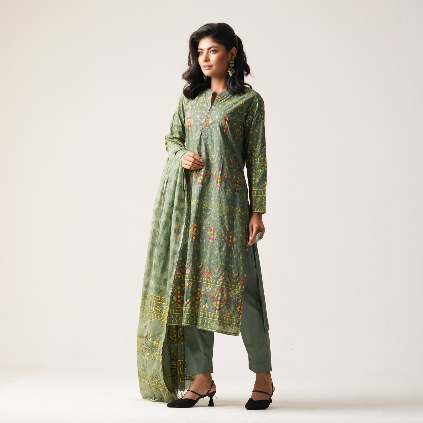 Womens Ethnic 3Pcs-Olive