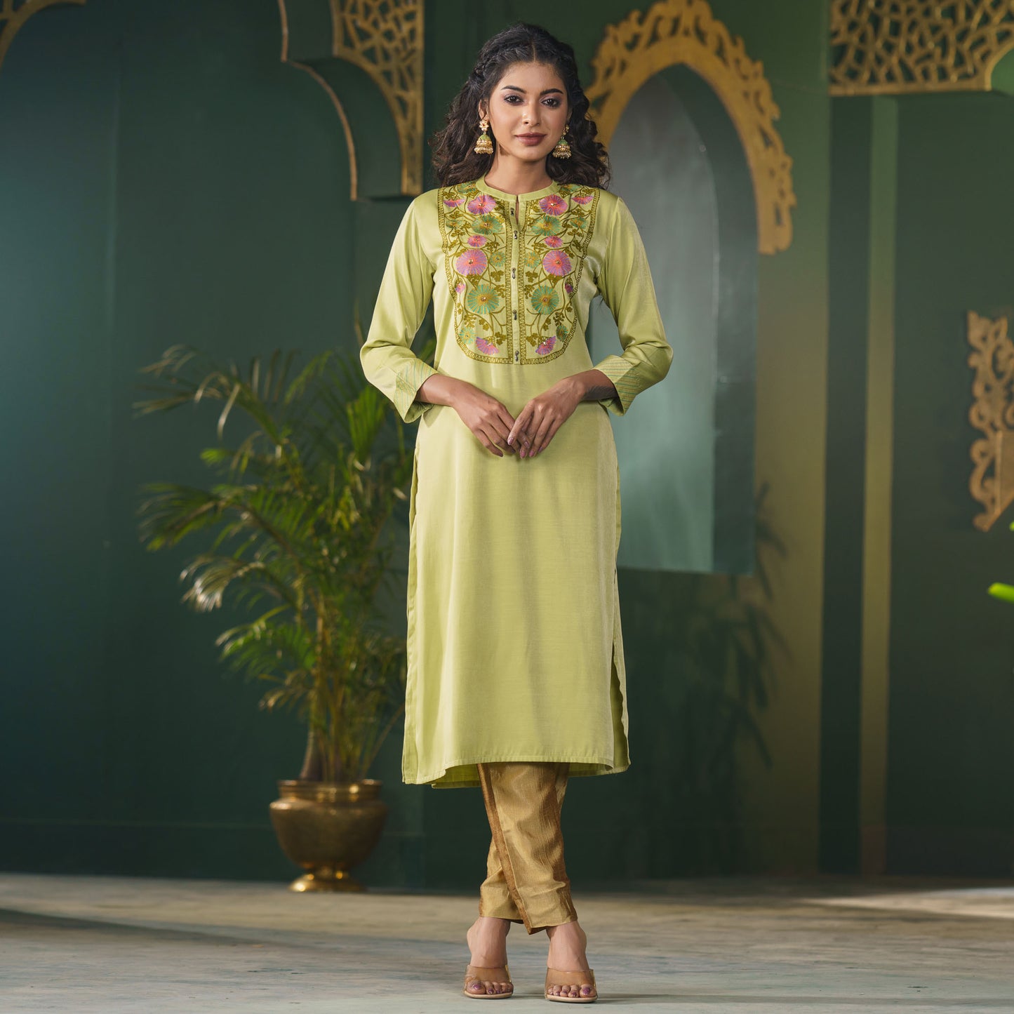 Womens Sea-Green Velvet Kurti