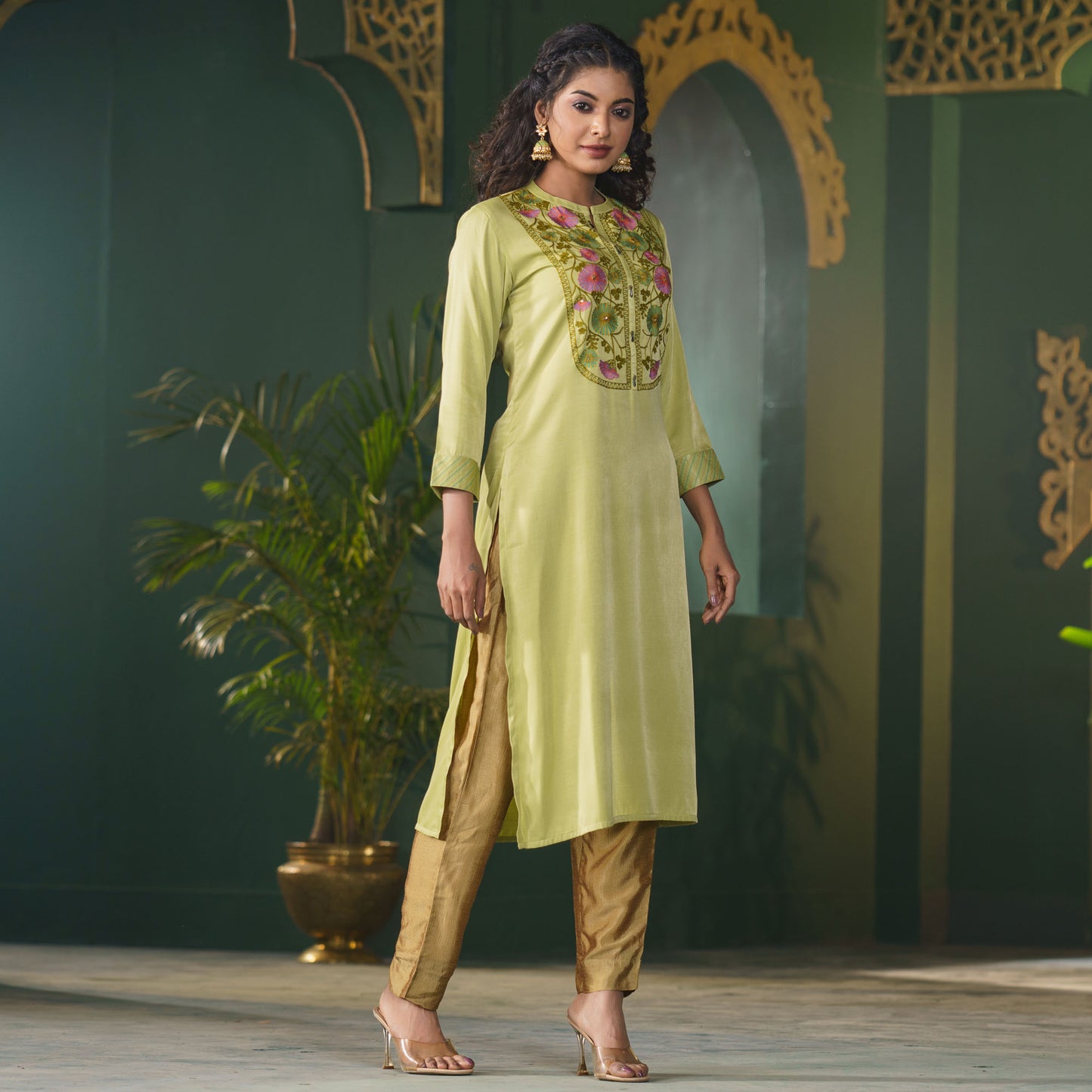 Womens Sea-Green Velvet Kurti