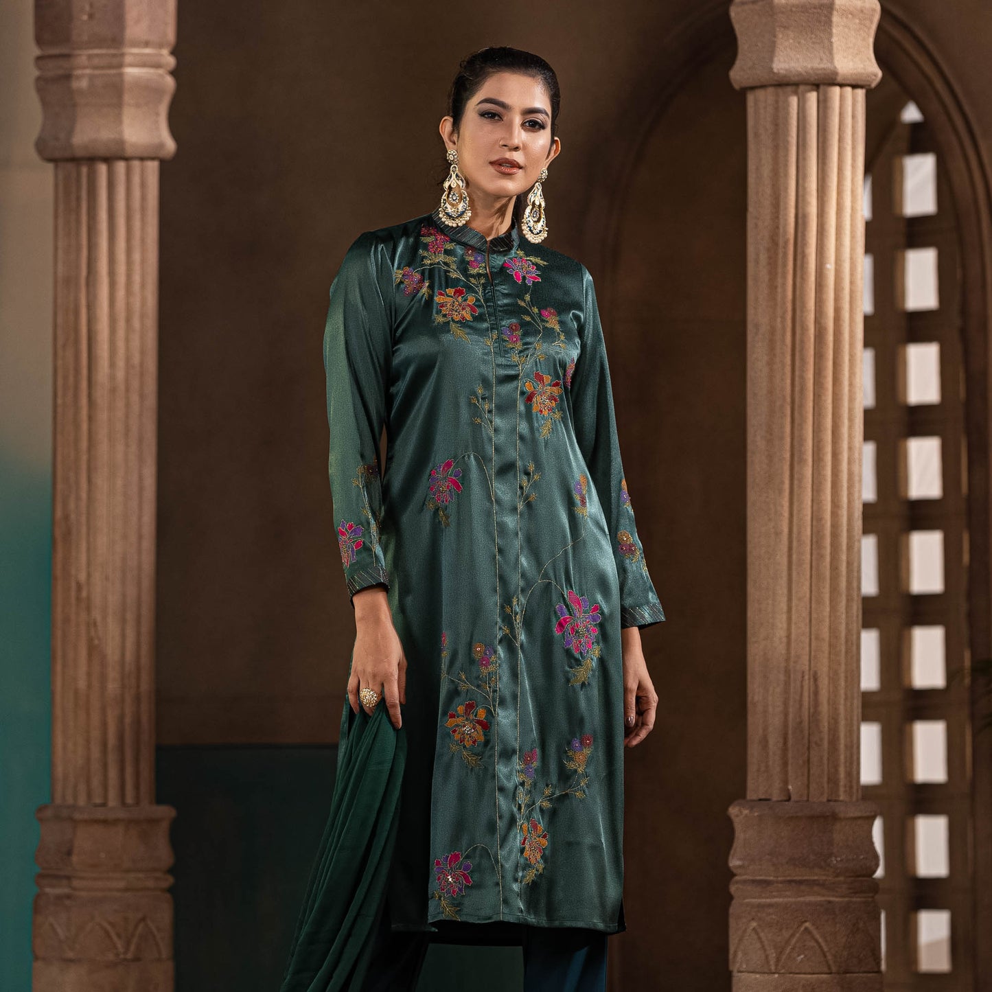 Womens Green Zardozi Set