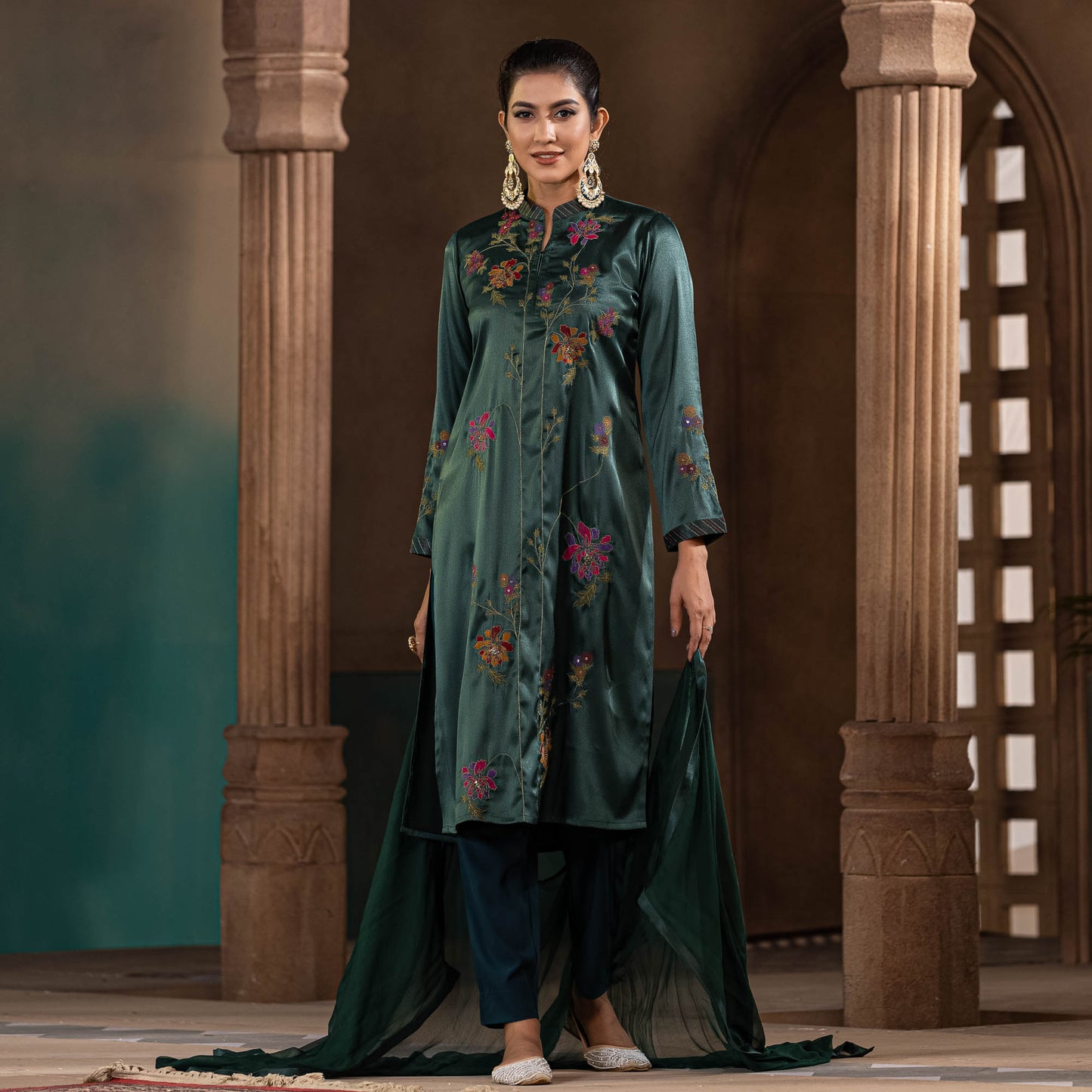 Womens Green Zardozi Set