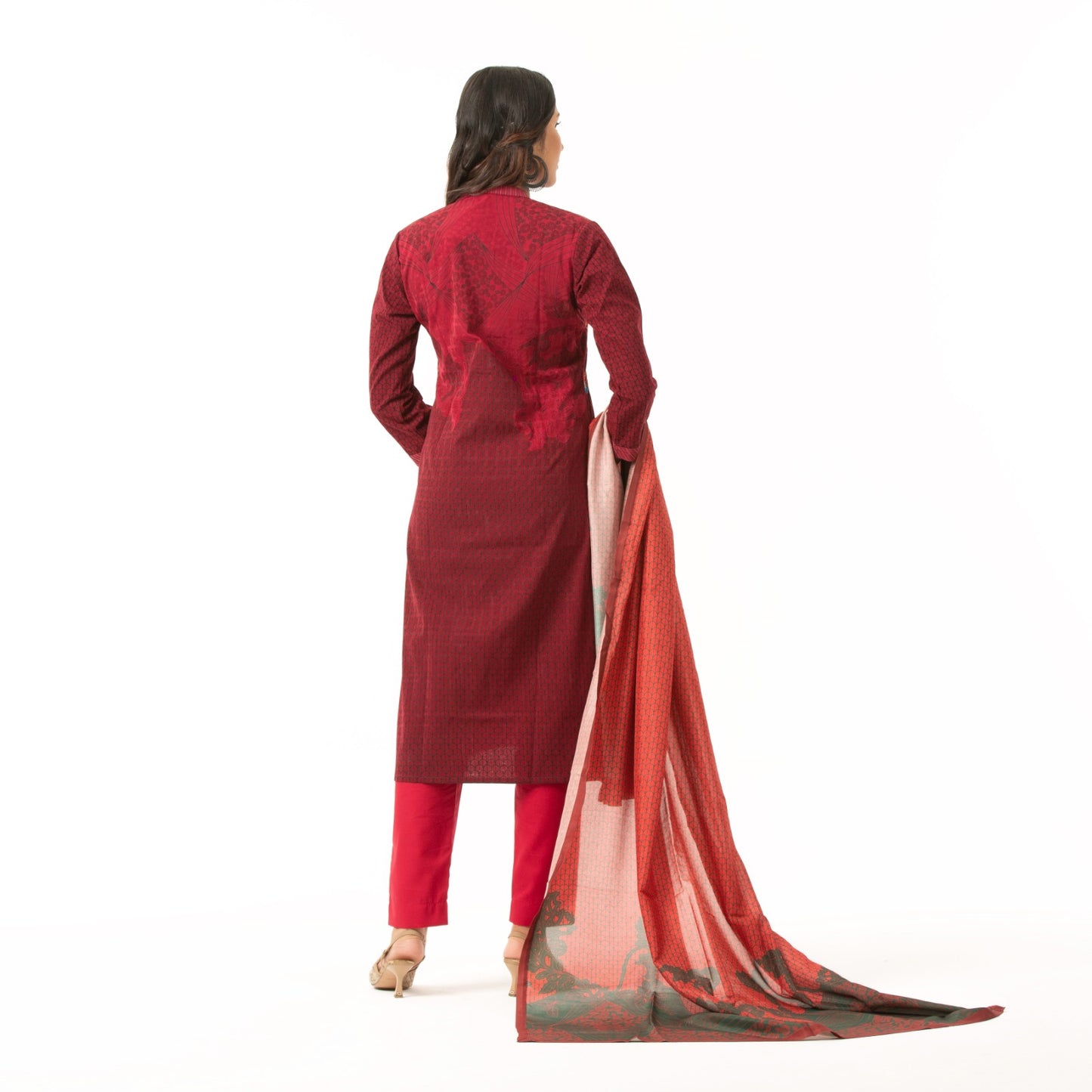 Womens Maroon Embroidered Silk Set