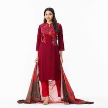 Load image into Gallery viewer, Womens Maroon Embroidered Silk Set
