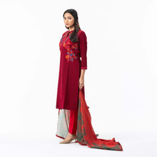 Load image into Gallery viewer, Womens Maroon Embroidered Silk Set
