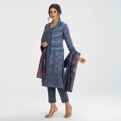 Womens Bluish Grey 3-Piece Ethnic Set
